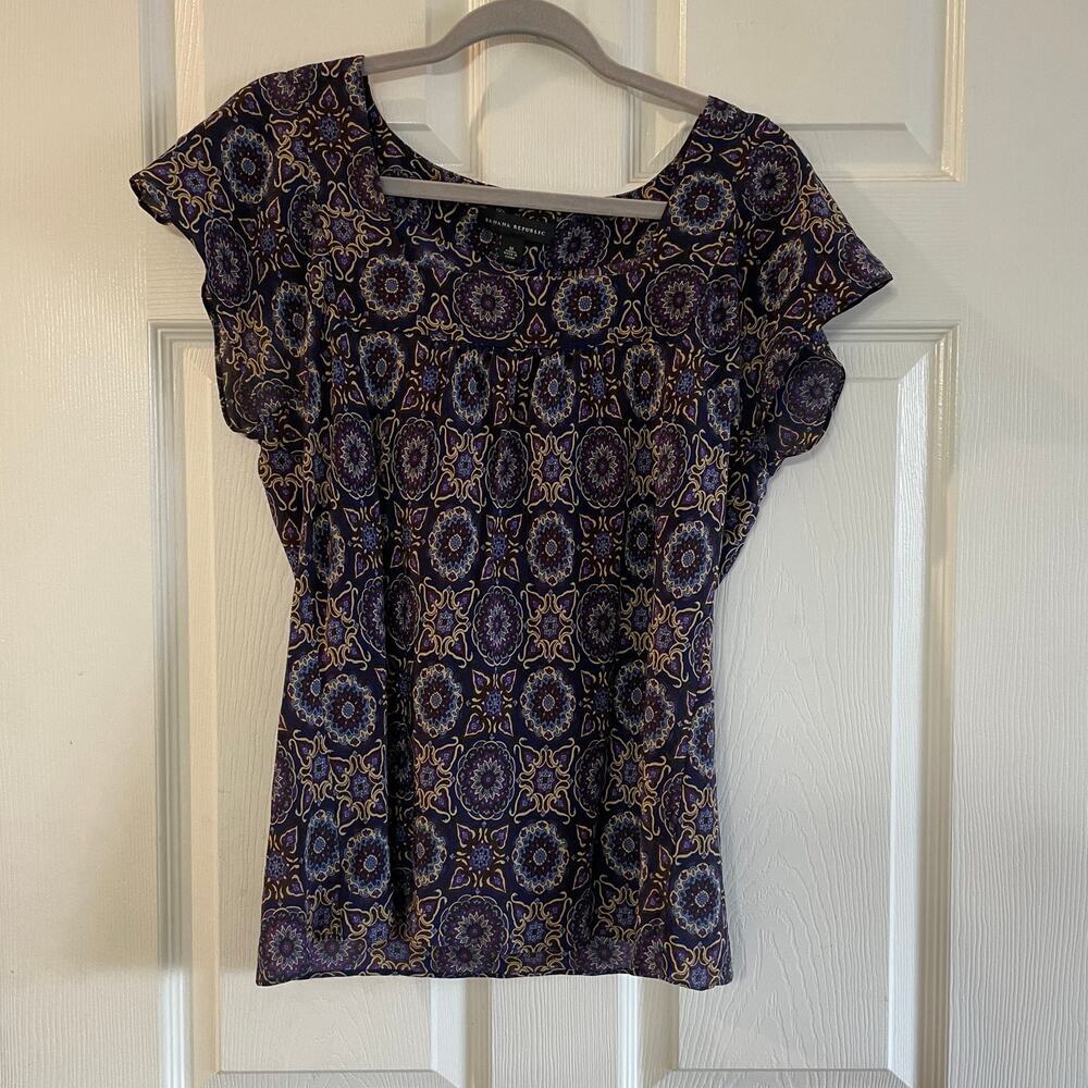 Banana Republic Vibrant Geometric Floral Silk Top - M